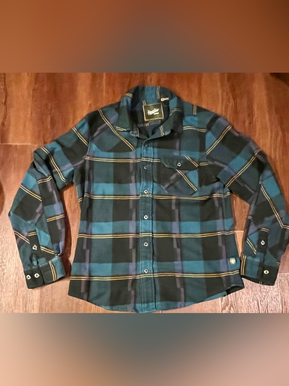 Howler Brothers Harker's Flannel Shirt Plaid Petrol Blue Mens M lens wipe